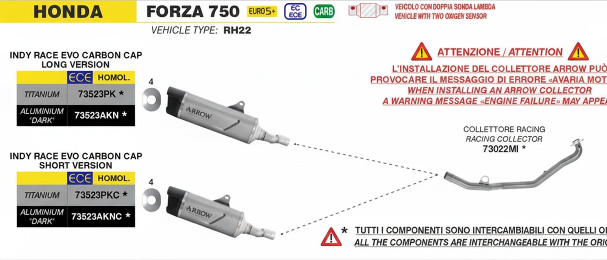 Arrow  Honda Forza 750 E5+ 2025 Indy Race Evo Aluminium Dark Exhaust 73523akn