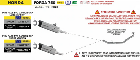 Arrow  Honda Forza 750 E5+ 2025 Indy Race Evo Aluminium Dark Exhaust 73523akn