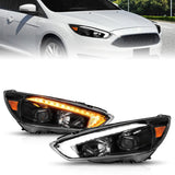 ANZO 15-18 Ford Focus Projector Headlights - w/ Light Bar Switchback Black Housing 121564