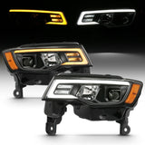 ANZO 2017-2018 Jeep Grand Cherokee Projector Headlights w/ Plank Style Switchback - Black w/ Amber 111418