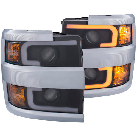 ANZO Projector Headlights 15-17 Chevrolet Silverado 2500HD / 3500HD Black w/ Chrome Rim 111365