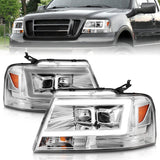 ANZO 2004-2008 Ford  F-150 Projector Headlights w/ Light Bar Chrome Housing 111542