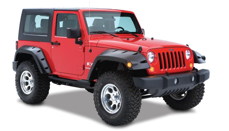 Bushwacker 07-18 Jeep Wrangler Max Pocket Style Flares 2pc Extended Coverage - Black 10046-02