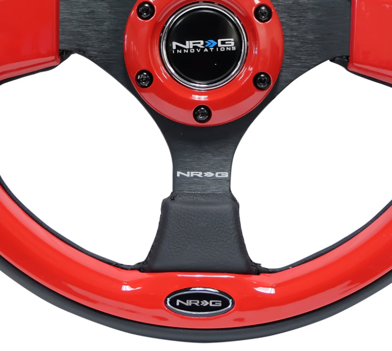 NRG Reinforced Steering Wheel (320mm) Blk w/Red Trim & 5mm 3-Spoke RST-001RD