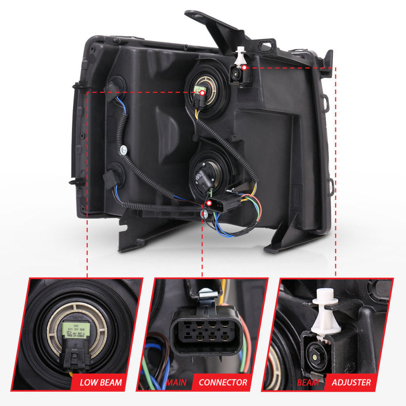 ANZO 2007-2013 Chevrolet Silverado Crystal Headlights Black 111393