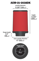 AEM 3 inch Short Neck 8 inch Element Filter Replacement 21-2038DK