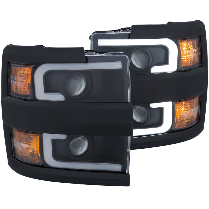 ANZO Projector Headlights With Plank Style Design Black w/Amber 15-17 Chevrolet Silverado 2500/3500 111363