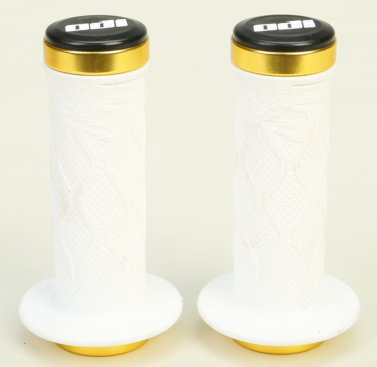TANGENT Mini Lock-On Grips White W/Gold Alloy Clamp 100mm 16-2208W