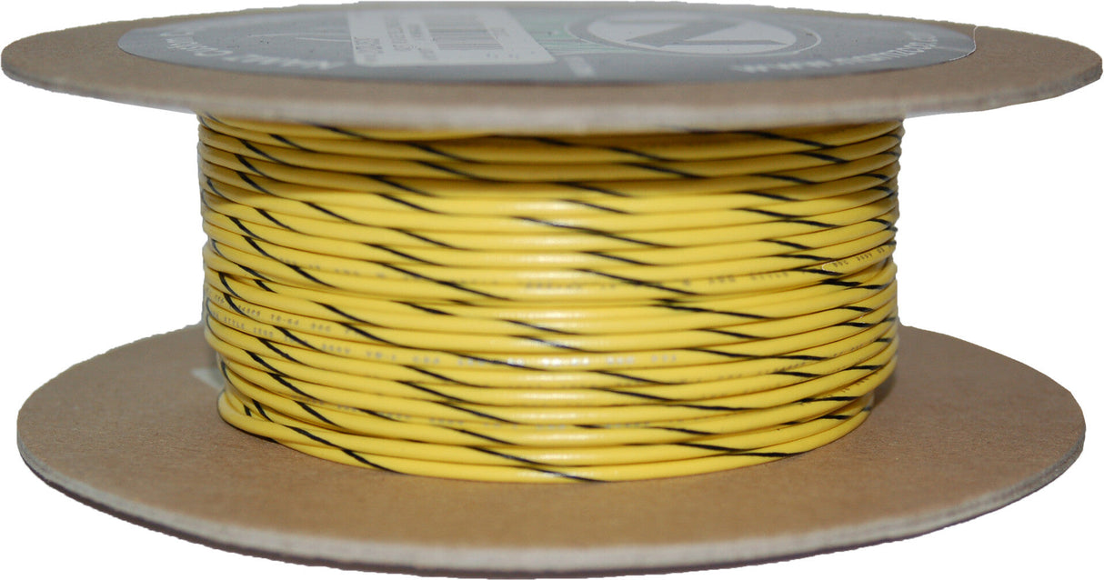 NAMZ CUSTOM CYCLE#18-Gauge Yellow/Black Stripe 100' Spool Of Primary WireNWR-40-100