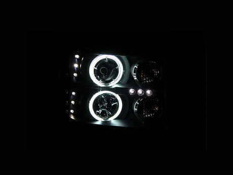 ANZO 2007-2013 Gmc Sierra 1500 Projector Headlights w/ Halo Black 111125
