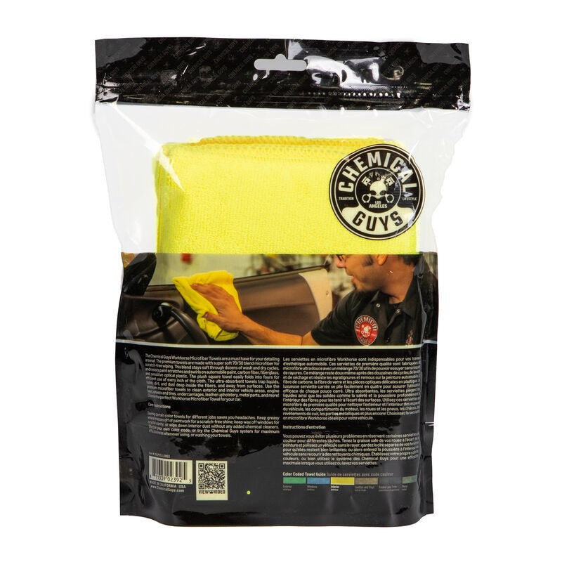 Chemical Guys Workhorse Professional Microfiber Towel - 16in x 16in - Yellow - 3 Pack MICYELLOW03