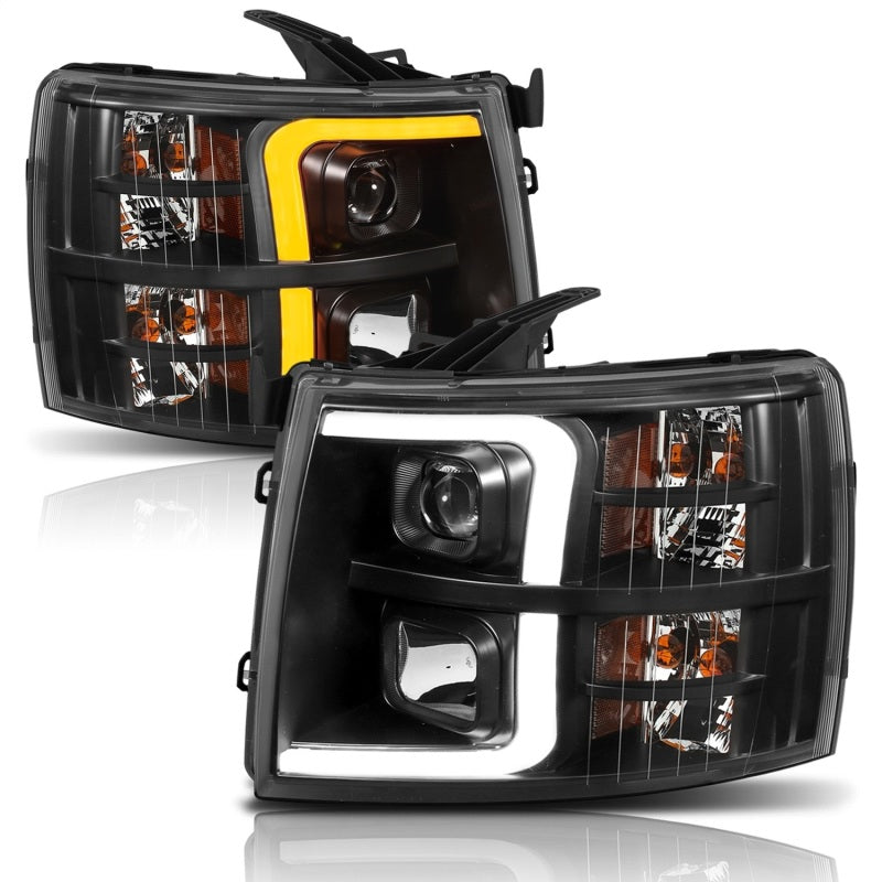 ANZO 07-13 Chevrolet Silverado 1500 Plank Style Projector Headlights Black w/ Amber 111410