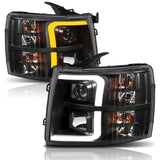 ANZO 07-13 Chevrolet Silverado 1500 Plank Style Projector Headlights Black w/ Amber 111410