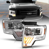 ANZO 2009-2014 Ford F-150 Projector Headlight Chrome Amber 111446