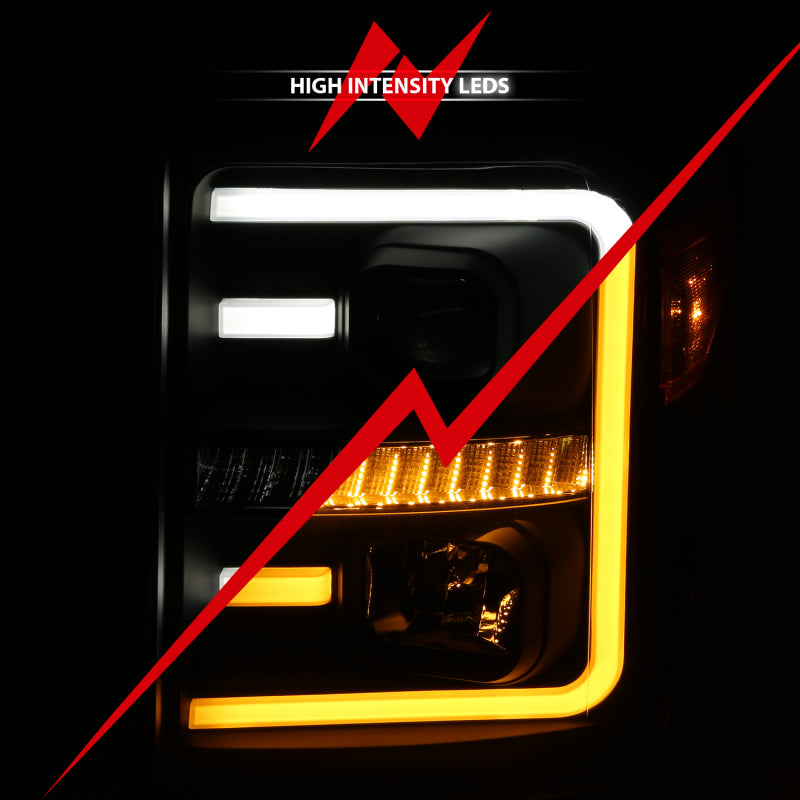 ANZO 2011-2016 Ford F250 Projector Headlights w/ Plank Style Switchback Black w/ Amber 111406