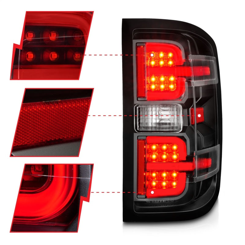 ANZO 15-19 Chevy Silverado 2500HD/3500HD (Halgn Only) LED Tail Lights w/Black Light Bar & Clear Lens 311425