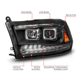 ANZO 09-18 Dodge Ram 1500/2500/3500 Proj HL Headlights Switchback + Sequential - Black Amber 111611