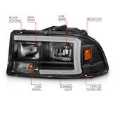 ANZO 97-04 Dodge Dakota/Durango Crystal headlight Set w/ Light Bar Black Housing 111591
