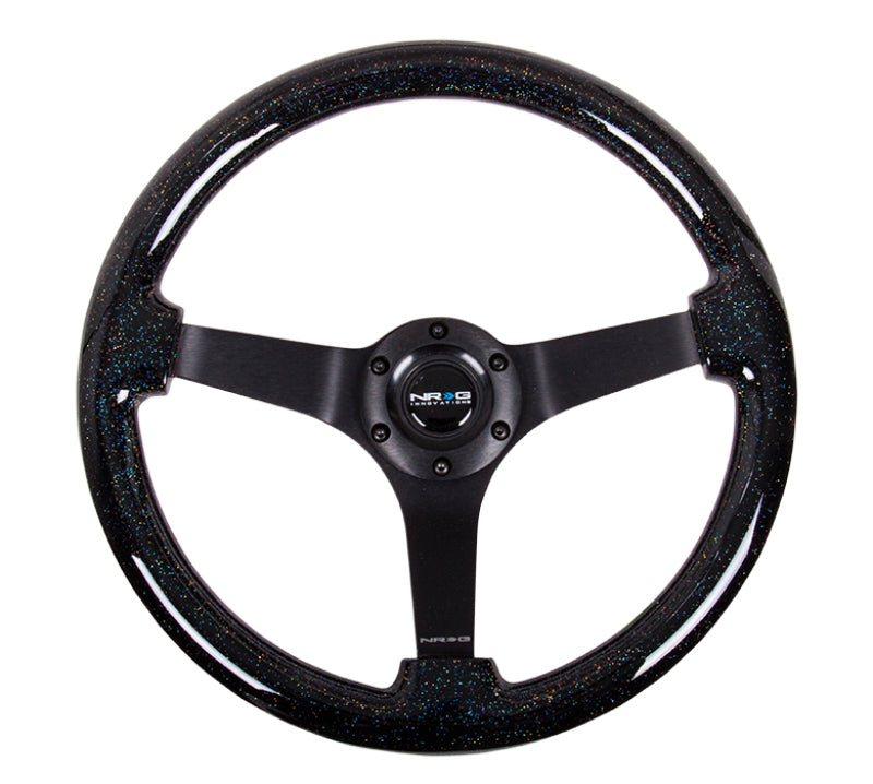 NRG Reinforced Steering Wheel (350mm / 3in Deep) Classic Blk Sparkle Wood Grain w/Blk 3-Spoke Center RST-036BSB-BK