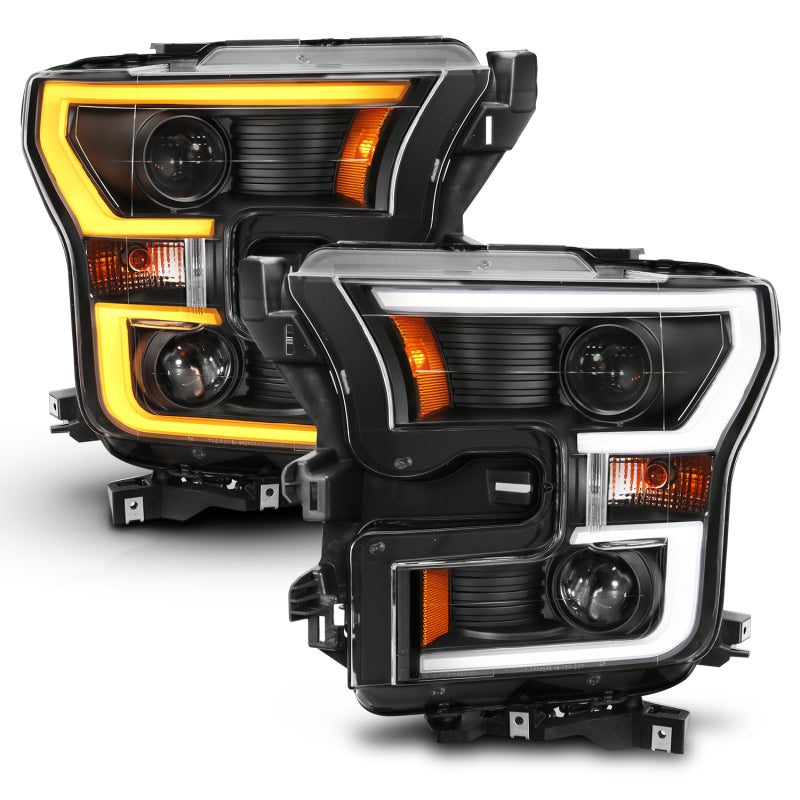ANZO 2015-2017 Ford F-150 Projector Headlights w/ Plank Style Switchback Black w/ Amber 111357
