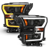 ANZO 2015-2017 Ford F-150 Projector Headlights w/ Plank Style Switchback Black w/ Amber 111357