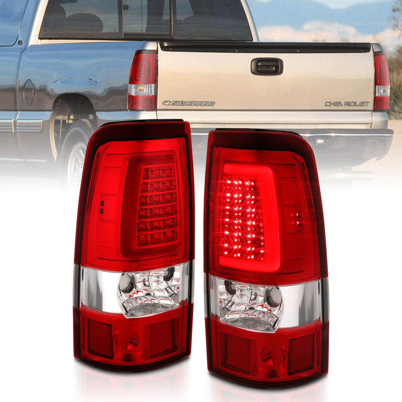 ANZO 2003-2006 Chevy Silverado 1500 LED Taillights Plank Style Chrome With Red/Clear Lens 311335