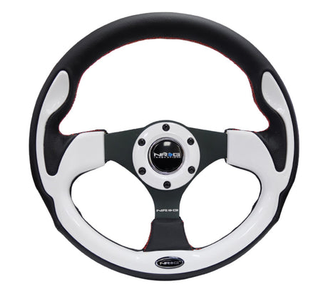 NRG Reinforced Steering Wheel (320mm) Blk w/White Trim & 4mm 3-Spoke RST-001WT