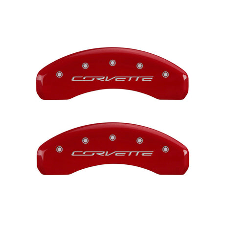 MGP 4 Caliper Covers Engraved Front & Rear C7/Corvette Red finish silver ch 13009SCV7RD
