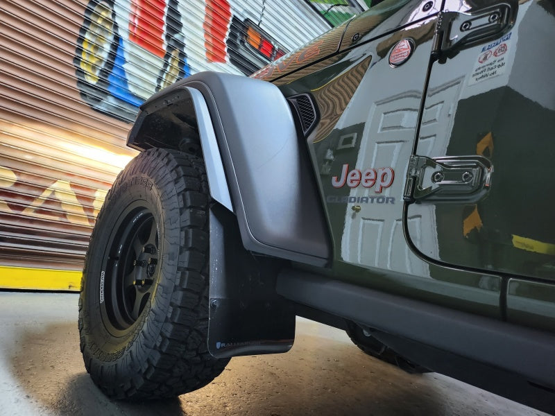 Rally Armor 19-23 Jeep JT Gladiator Mojave/Rubicon Black Mud Flap w/ Metallic Black Logo MF104-BLK-MBK
