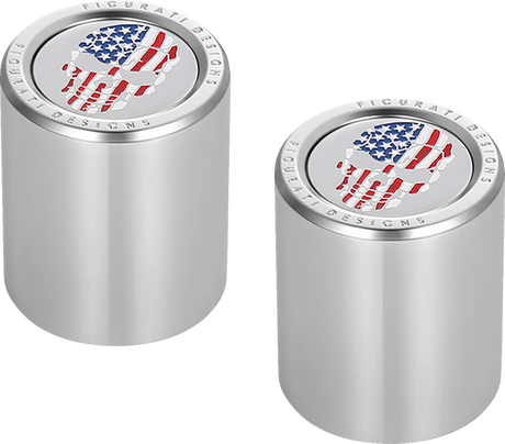 FIGURATI DESIGNS Docking Hardware Covers - Red/White/Blue American Flag Skull - Stainless Steel FD24-DC-2730-SS