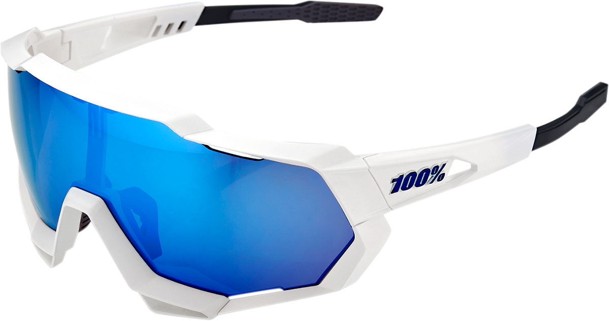 100% Speedtrap Sunglasses - White - Blue Mirror 60012-00003