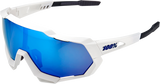 100% Speedtrap Sunglasses - White - Blue Mirror 60012-00003