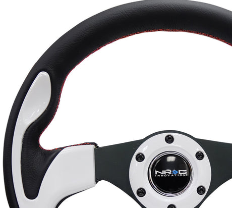NRG Reinforced Steering Wheel (320mm) Blk w/White Trim & 4mm 3-Spoke RST-001WT