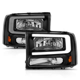 ANZO 99-04 Ford F250/F350/F450/Excursion (excl. 99) Crystal Headlights - w/ Light Bar Black Housing 111549