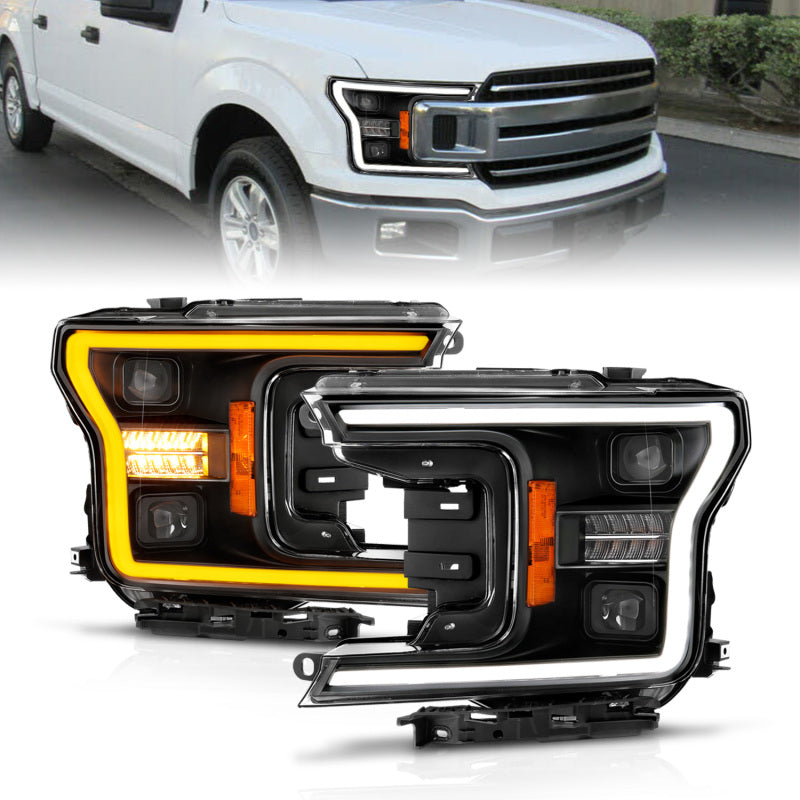 ANZO 18-20 Ford F-150 (w/o Fctry LED) Full LED Proj Headlights w/Light Bar Swtchbk Seq. Black w/Init 111570