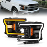 ANZO 18-20 Ford F-150 (w/o Fctry LED) Full LED Proj Headlights w/Light Bar Swtchbk Seq. Black w/Init 111570