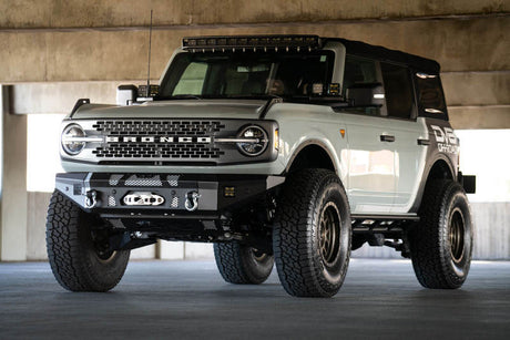 DV8 Offroad 2021+ Ford Bronco Front Bumper Winch Capable w/ Optional Bull Bar/Aux Light Opening FBBR-01