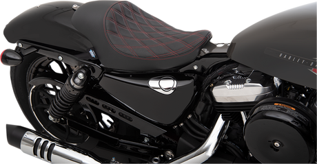 DRAG SPECIALTIES Seat - 3/4 Solo - Double Diamond - Black w/ Red Stitching - '04-'22 XL  0804-0746