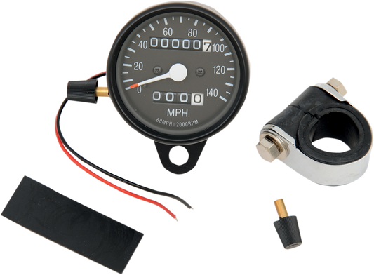 DRAG SPECIALTIES 2.4" MPH Mini LED Mechanical Speedometer/Indicators/Trip - Black Housing - Black Face - 2:1 21-6815BDS