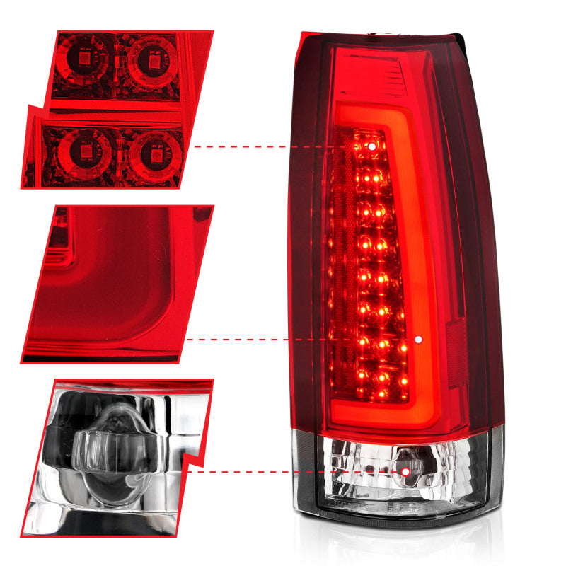 ANZO 1999-2000 Cadillac Escalade LED Taillights Chrome Housing Red/Clear Lens Pair 311346