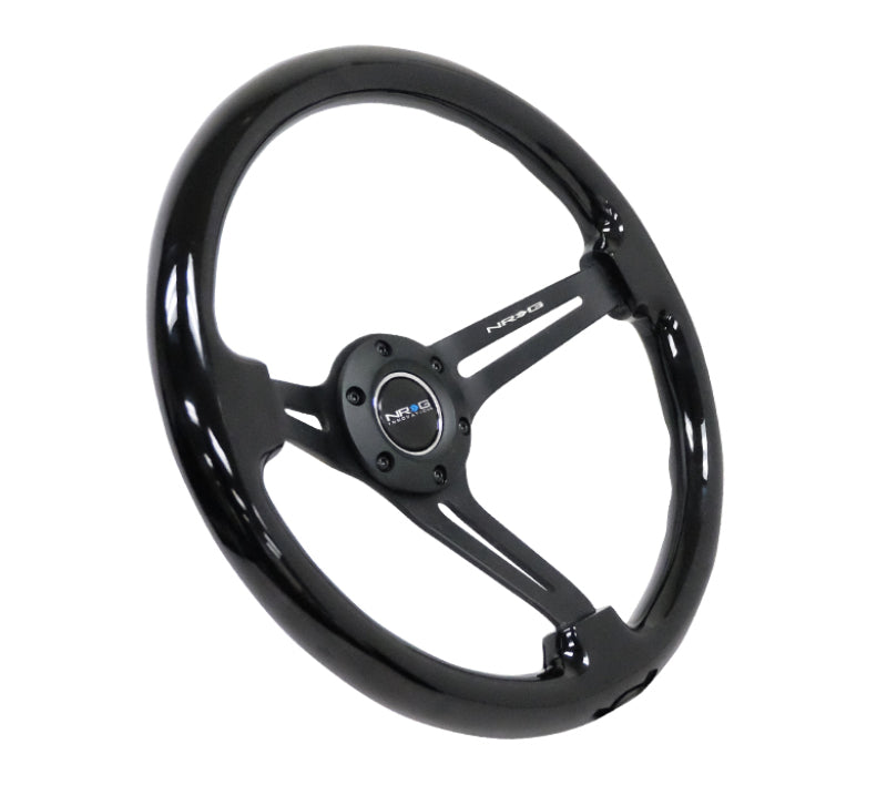 NRG Reinforced Steering Wheel (350mm / 3in. Deep) Blk Wood w/Blk Matte Spoke/Black Center Mark RST-018BK-BK