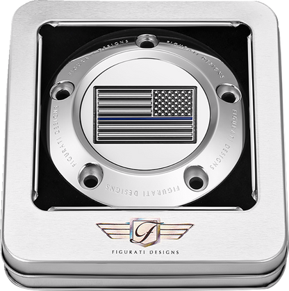 FIGURATI DESIGNS Timing Cover - 5 Hole - American - Blue Line - Stainless Steel FD70-TC-5H-SS