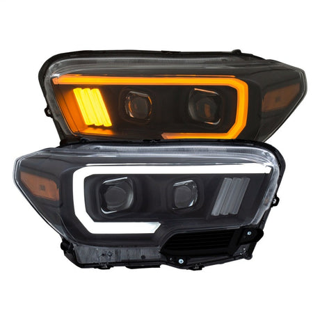 ANZO 2016-2017 Toyota Tacoma Projector Headlights w/ Plank Style Switchback Black w/ Amber 111396