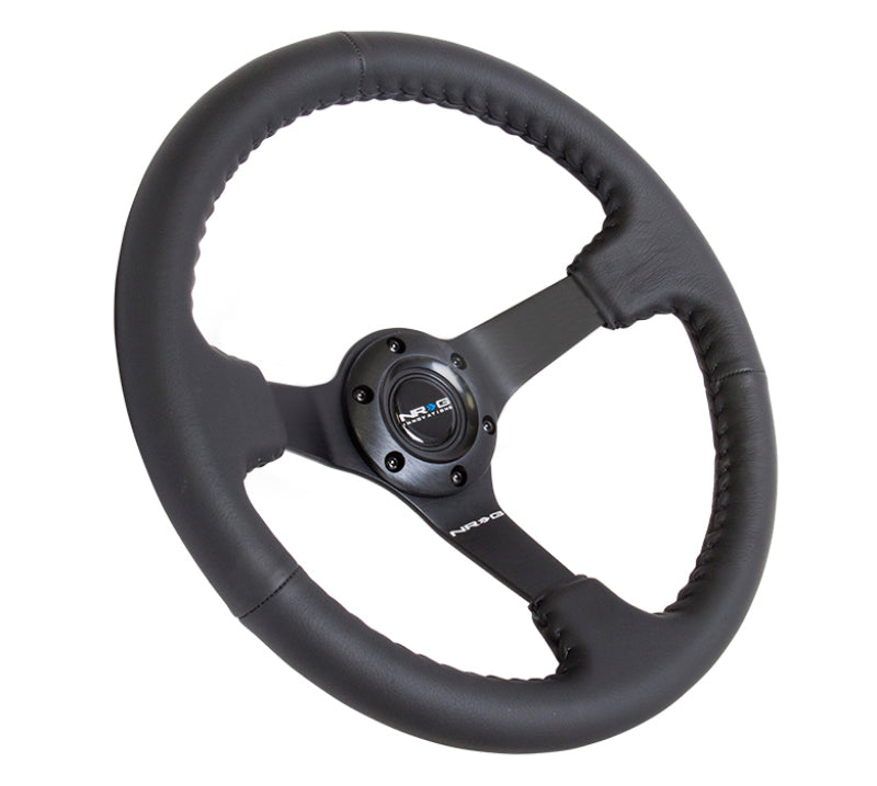 NRG Reinforced Steering Wheel (350mm / 3in. Deep) Bk Leather w/Bk BBall Stitch (Odi Bakchis Edition) RST-036MB-R