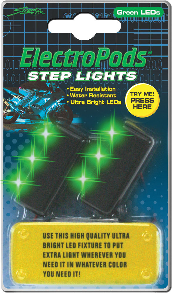 STREETFX Step Lights Black W/Green Led 2/Pk 1043043
