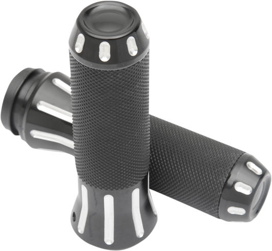 DRAG SPECIALTIES Grips - Custom - TBW - Black Cut 354127