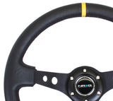 NRG Reinforced Steering Wheel (350mm / 3in. Deep) Blk Leather w/Blk Cutout Spoke/Yellow Center Mark RST-006BK-Y