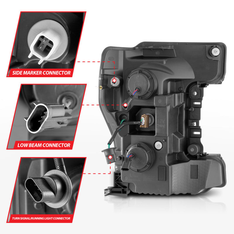 ANZO 17-19 Ford F-250/350/450 SD (w/o Factory LED) LED Proj Headlights w/Light Bar Switchback Blk 111577