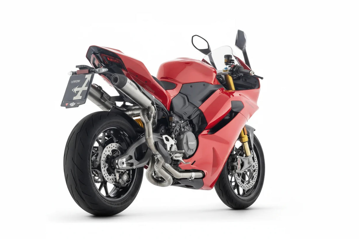 Arrow  Ducati Panigale V2/V2s E5+ 2025 Rh/Lh Round Sil Titanium Silencers + Stainless Steel Link Pipe 77504pr