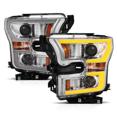 ANZO 2015-2017 Ford F-150 Projector Headlights w/ Plank Style Switchback Chrome w/ Amber 111358